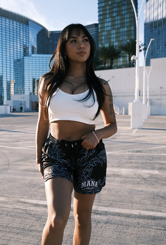 Women Black Maile Lei Mesh Shorts